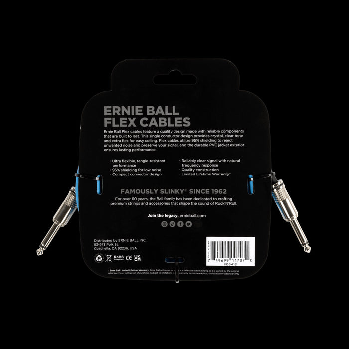 Ernie Ball Flex Instrument Cable Straight/Straight 10ft - Blue - P06412 Back