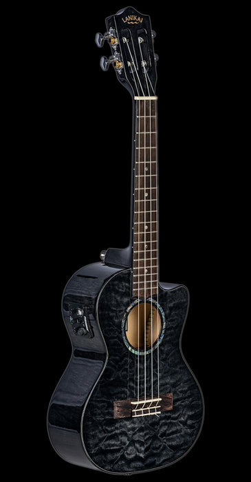Lanikai QM-BKCET Quilted Maple Black Stain Tenor Front Left Angled