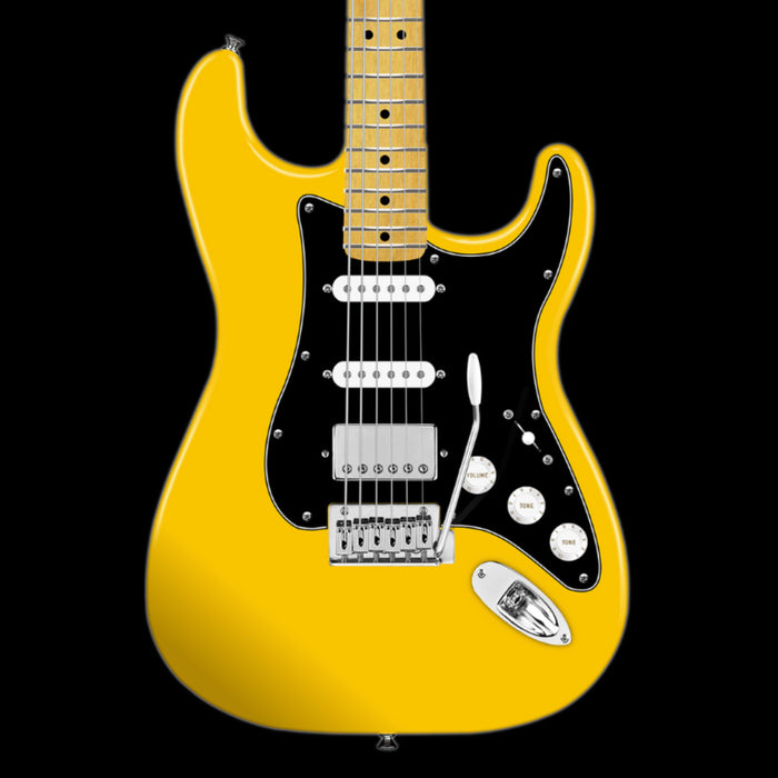 Squier FSR Affinity Strat HSS Graffiti Yellow Electric Guitar Front Crop