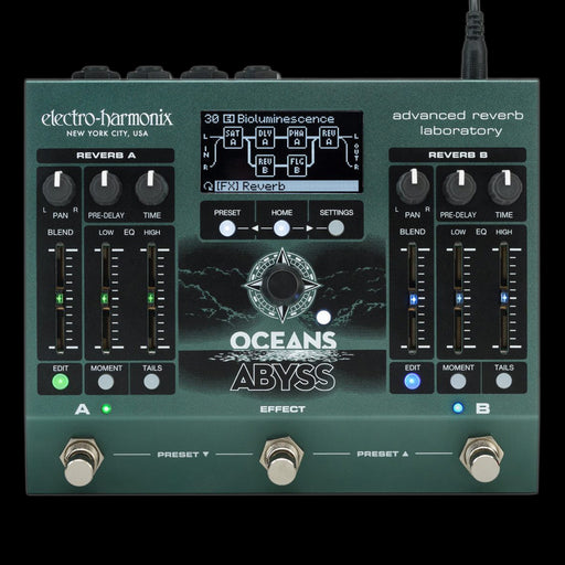 Electro-Harmonix Oceans Abyss Dual Super Stereo Reverb Pedal Front