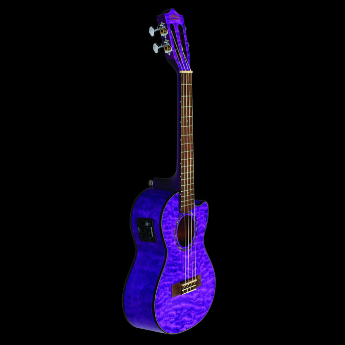 Lanikai QM-PUCET Quilted Maple Tenor Ukulele Electric Trans Purple Side 