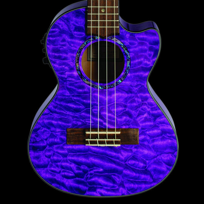 Lanikai QM-PUCET Quilted Maple Tenor Ukulele Electric Trans Purple Front Crop