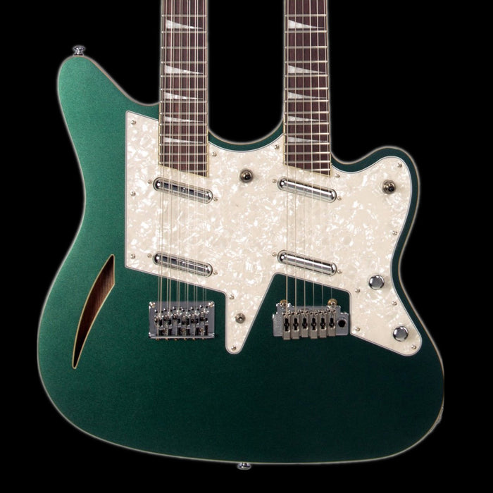 Eastwood Surfcaster 6/12 Double Neck Guitar Metallic Green with Case