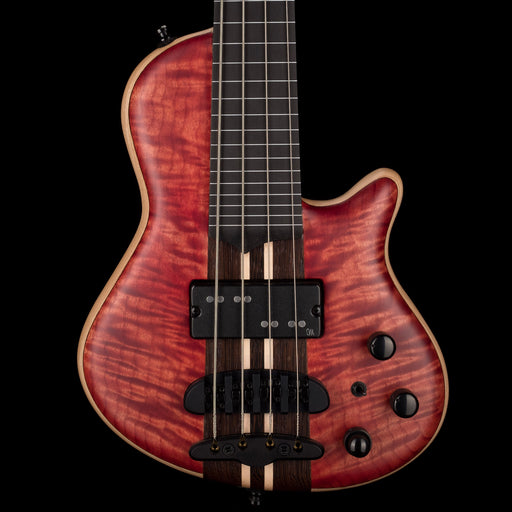 Mayones Cali4 Fretless Bass 17.5" Scale Swamp Ash Body 3A Flame Maple Top Scarlet Red w Case