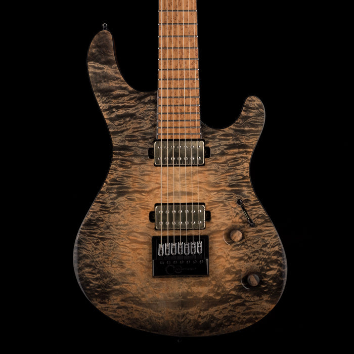 Mayones Regius 4Ever 7 String Baritone 5A Grade Quilted Flame Maple Top Trans Black Feather Finish