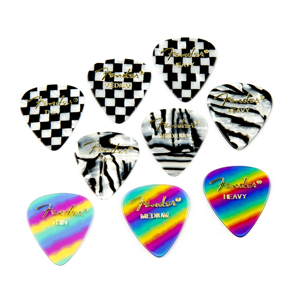 Fender Premium Celluloid 351 Shape Picks Medium Rainbow 12 Count