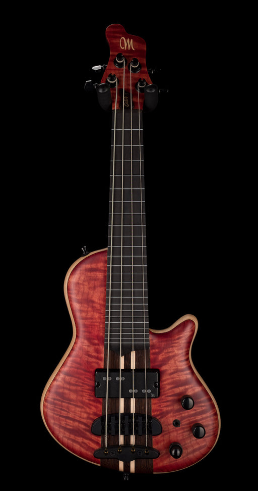 Mayones Cali4 Fretless Bass 17.5" Scale Swamp Ash Body 3A Flame Maple Top Scarlet Red w Case