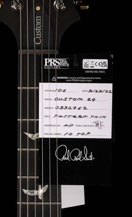 PRS Core Custom 24 Quilted Maple 10 Top Stained Flame Maple Neck Custom Color Charcoal Cherry Burst with Case