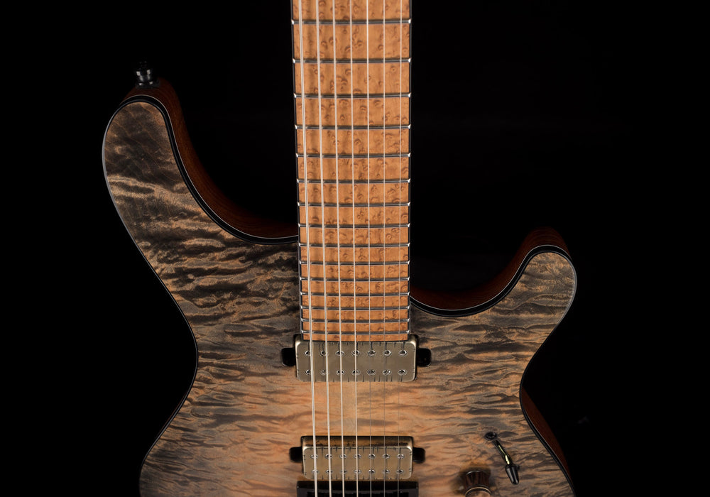 Mayones Regius 4Ever 7 String Baritone 5A Grade Quilted Flame Maple Top Trans Black Feather Finish