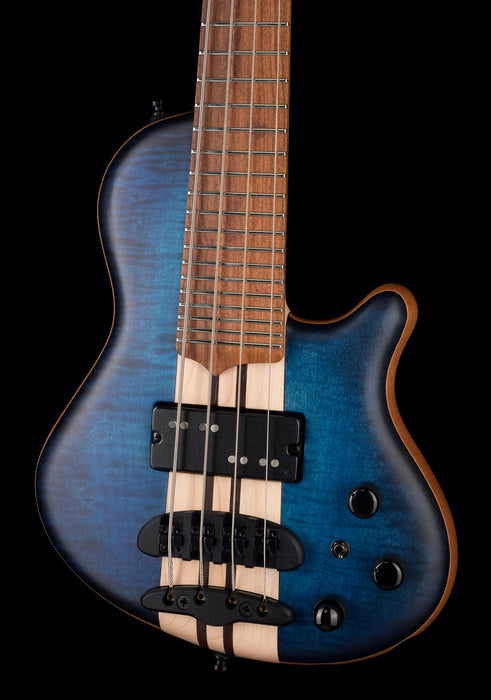 Mayones Cali4 Bass Mahogany Body 3A Flame Maple Top Trans Blue