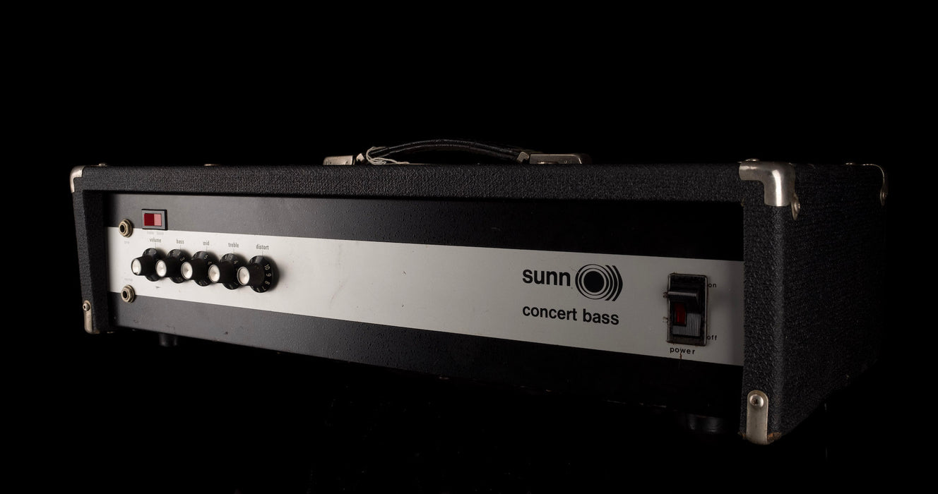 Pre Owned 1970's Sunn Concert 300-Watt  4-Ohm Black Bass Amp Head With Cover
