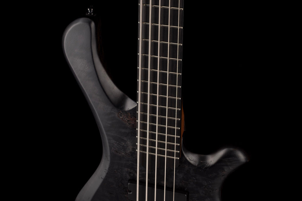 Mayones BE Elite EP 5 String Bass Guitar Trans Black Raw Eye Poplar Top With Case