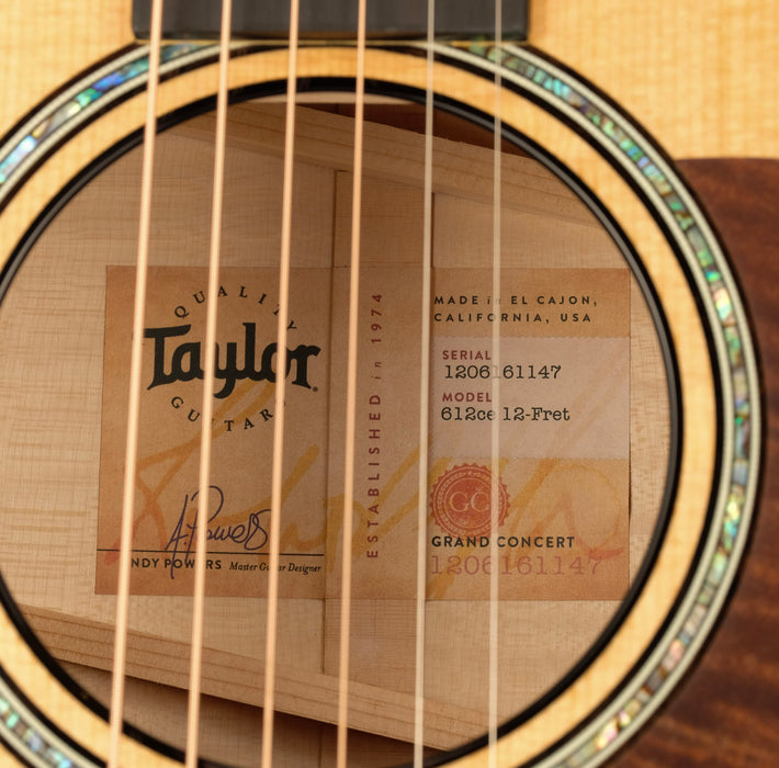Taylor 612ce 12-Fret Grand Concert 12 Fret Acoustic Electric Guitar Sitka Spruce top