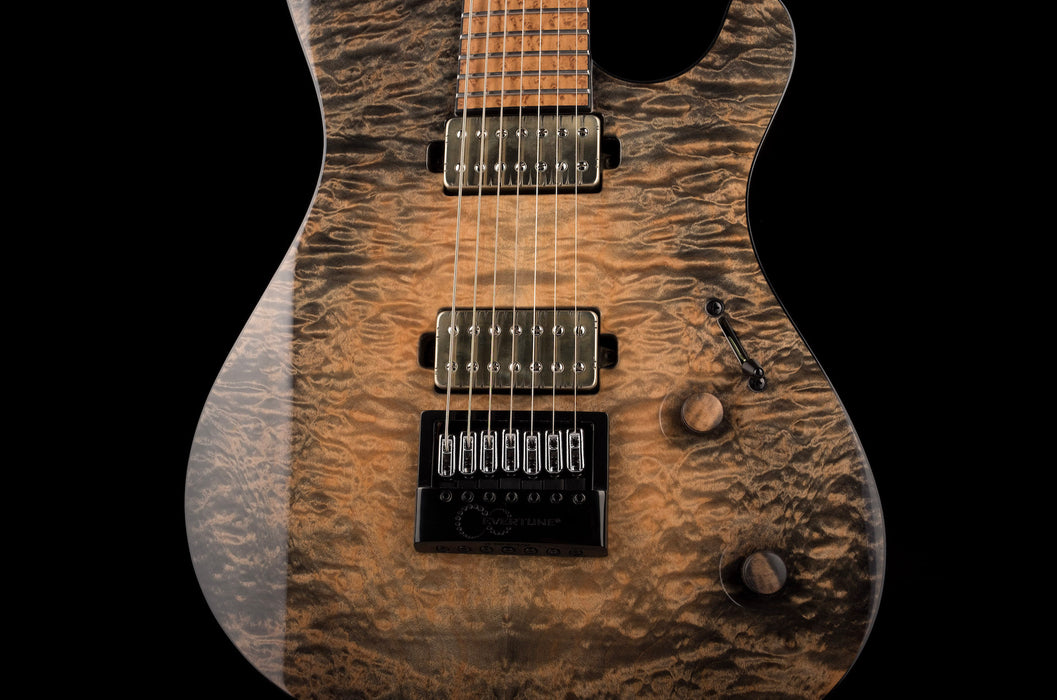 Mayones Regius 4Ever 7 String Baritone 5A Grade Quilted Flame Maple Top Trans Black Feather Finish