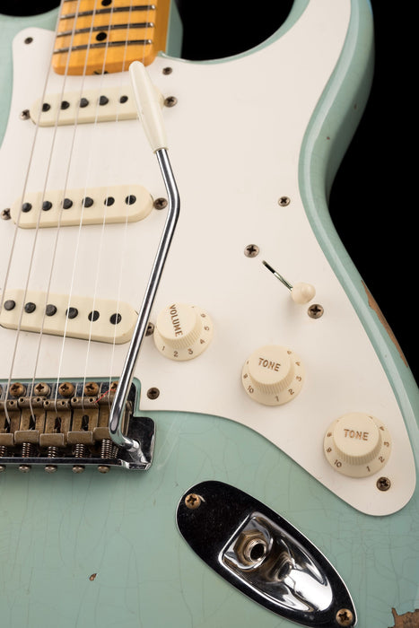 vFender Custom Shop 1957 Stratocaster Relic Faded Aged Daphne Blue Electric Guitar