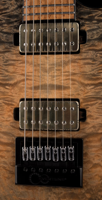 Mayones Regius 4Ever 7 String Baritone 5A Grade Quilted Flame Maple Top Trans Black Feather Finish