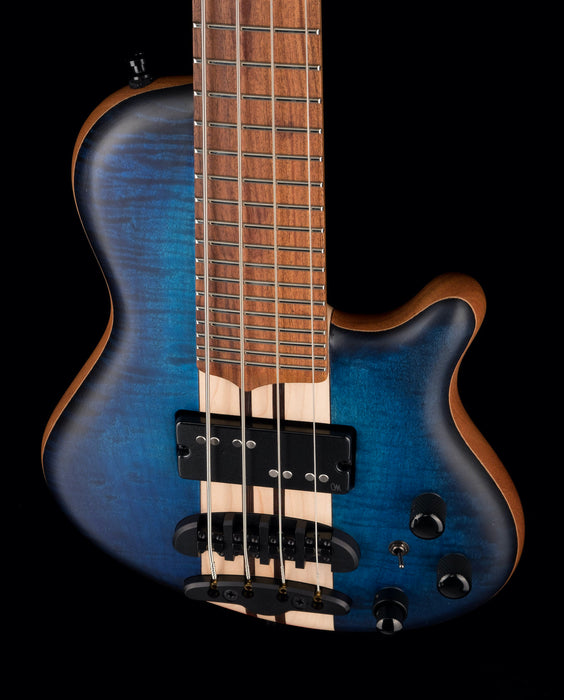 Mayones Cali4 Bass Mahogany Body 3A Flame Maple Top Trans Blue