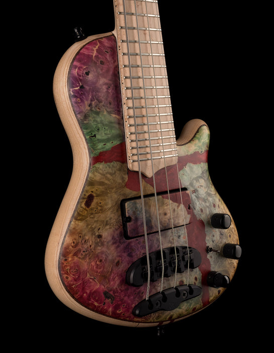 Mayones Cali4 17.5" Scale Bass Swamp Ash Body Buckeye Burl Top Natural Matt Finish with Case