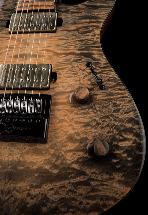 Mayones Regius 4Ever 7 String Baritone 5A Grade Quilted Flame Maple Top Trans Black Feather Finish