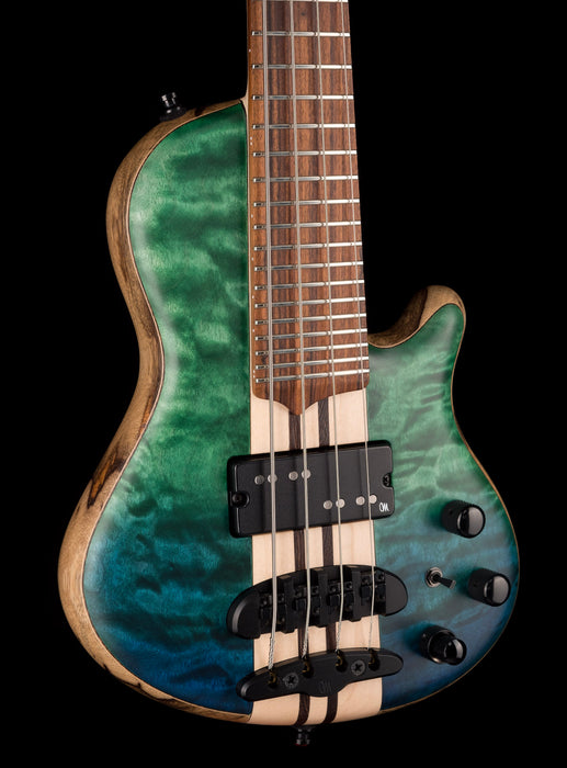 Mayones Cali4 Bass Black Limba Body 3A Quilted Maple Top Trans Blue & Green