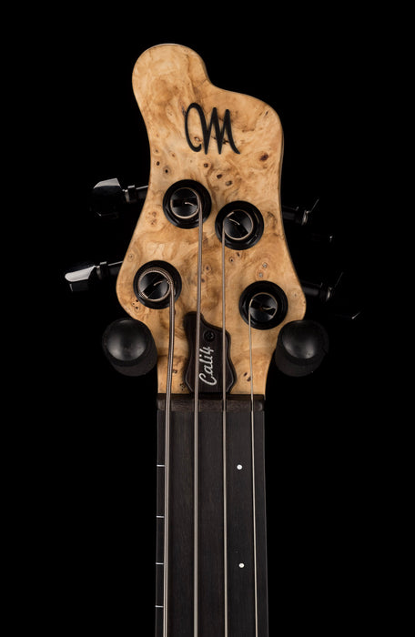 Mayones Cali4 Lined Fretless Bass Buckeye Burl Top Swamp Ash Back Ebony Board w/ Case
