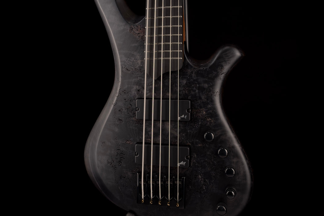 Mayones BE Elite EP 5 String Bass Guitar Trans Black Raw Eye Poplar Top With Case