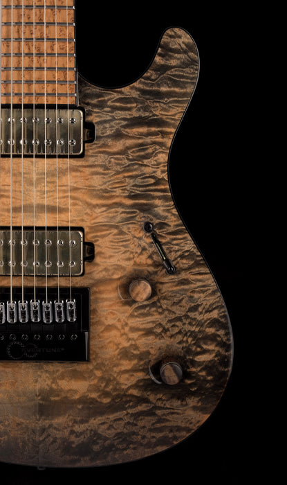 Mayones Regius 4Ever 7 String Baritone 5A Grade Quilted Flame Maple Top Trans Black Feather Finish