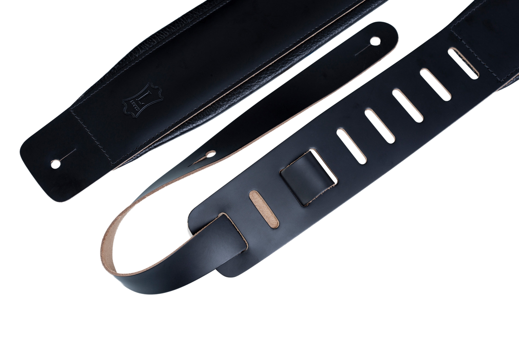 Levy's DM1PD-BLK 3" Wide Black Genuine Leather Guitar Strap