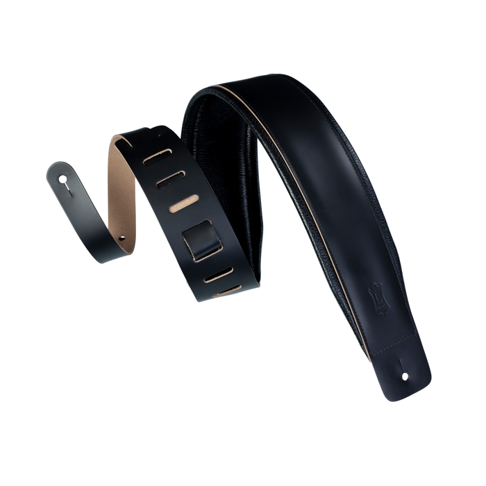 Levy's DM1PD-BLK 3" Wide Black Genuine Leather Guitar Strap