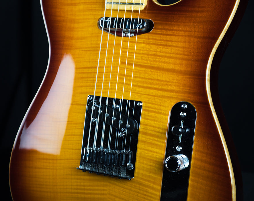 Pre Owned Fender American Design Select Carved Maple Top Telecaster Flame Maple Amber Sunburst