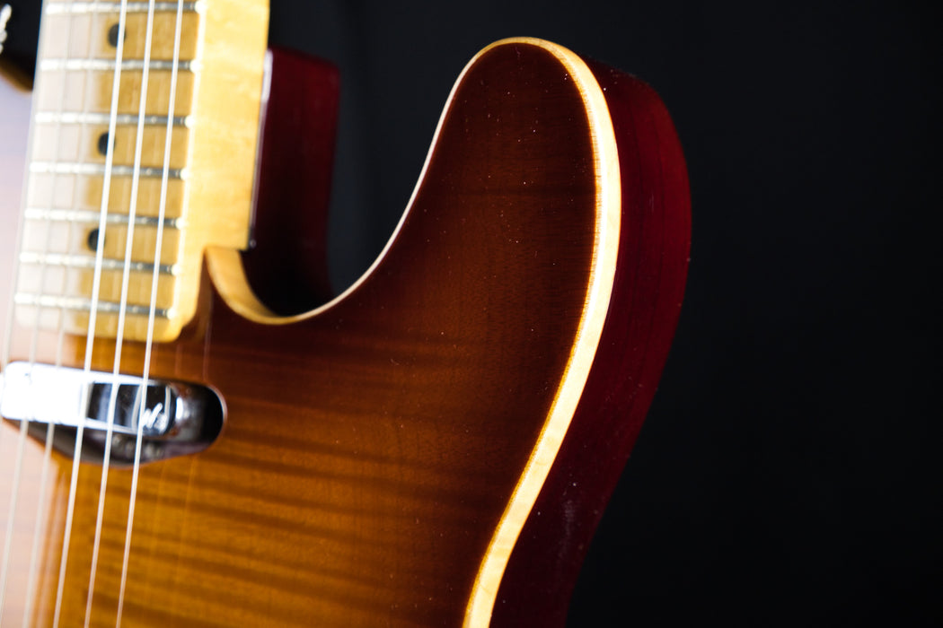 Pre Owned Fender American Design Select Carved Maple Top Telecaster Flame Maple Amber Sunburst
