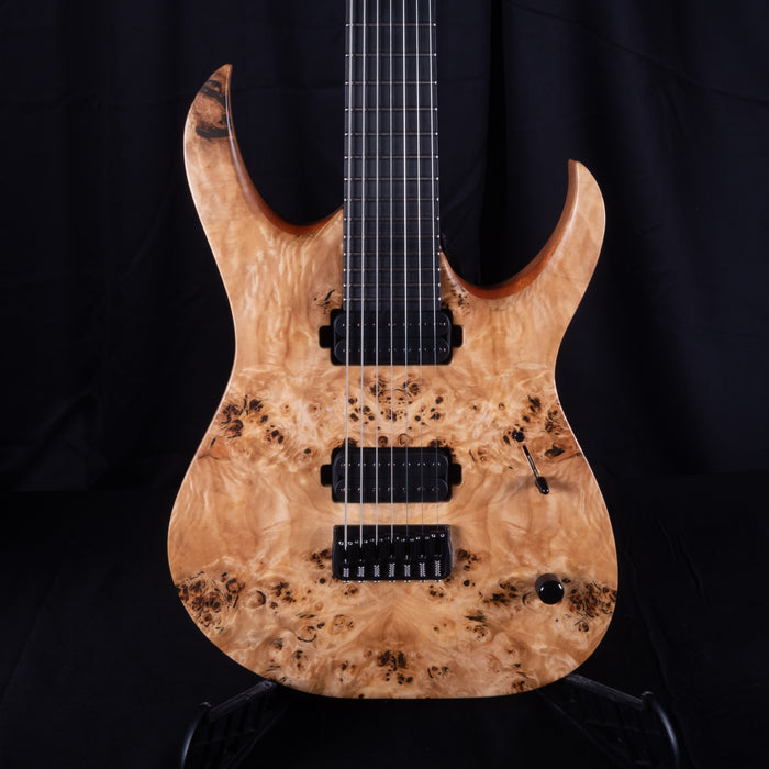 Mayones Duvell Elite 7 Natural Finish Eye Poplar Top 7 String Electric Guitar With Case
