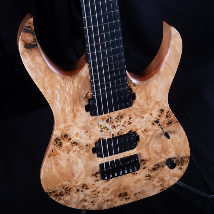 Mayones Duvell Elite 7 Natural Finish Eye Poplar Top 7 String Electric Guitar With Case