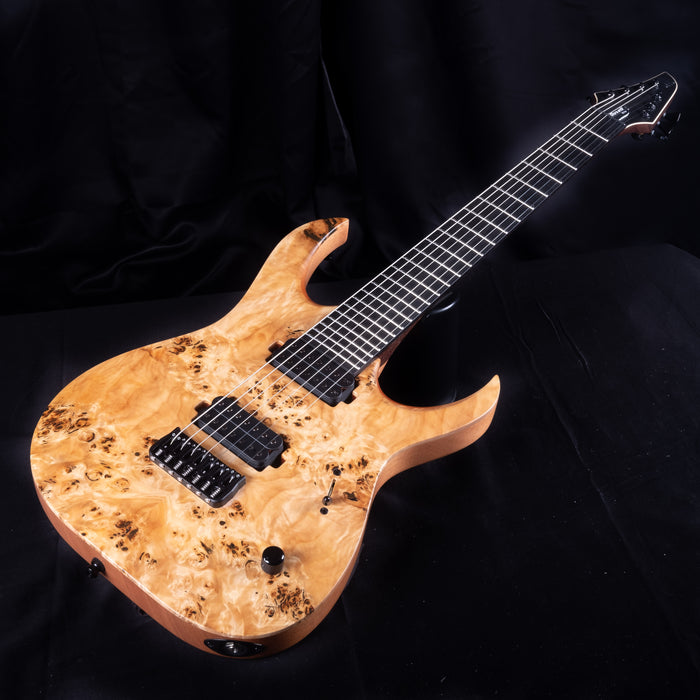 Mayones Duvell Elite 7 Natural Finish Eye Poplar Top 7 String Electric Guitar With Case