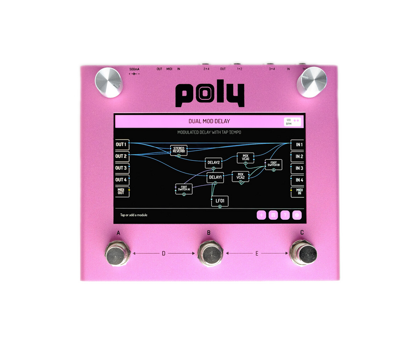 Poly Effects Beebo Visual Multi Modulation and Quad Channel Delay/ Reverb/ Mixer/ Cab Simulator Pink Version
