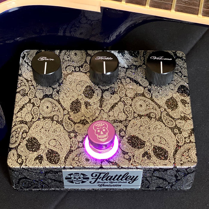Flattley Boutique Effect Pedals Platinum Series Silver Centurion Transparent Overdrive Guitar Pedal
