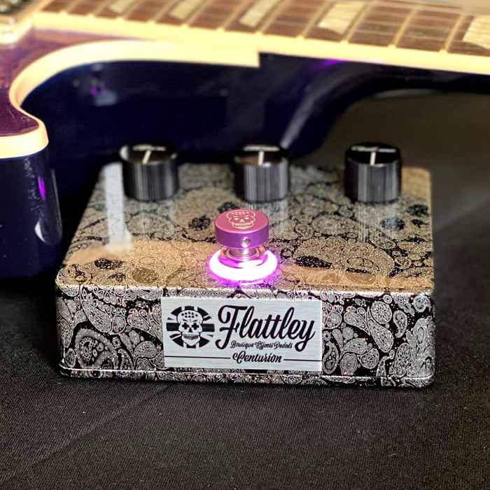 Flattley Boutique Effect Pedals Platinum Series Silver Centurion Transparent Overdrive Guitar Pedal