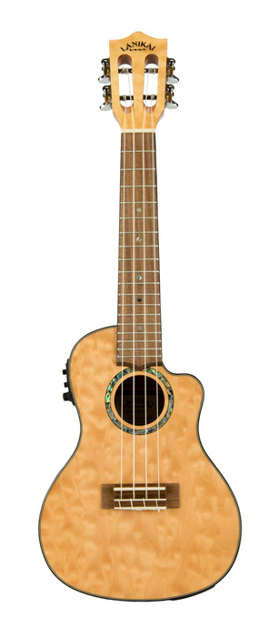 Lanikai QM-NACEC Quilted Maple Natural Stain Concert with Kula Preamp Acoustic Electric Ukulele