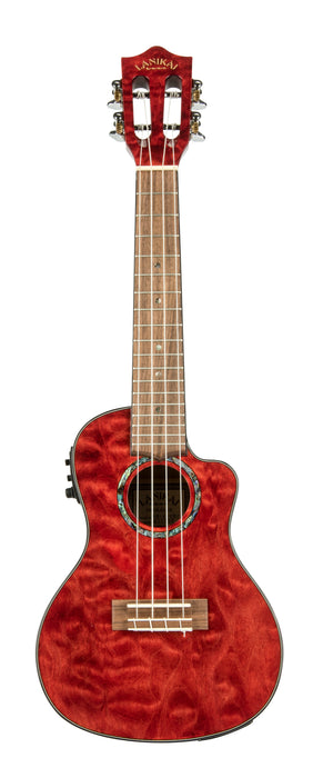 Lanikai QM-RDCEC Quilted Maple Red Stain Concert with Kula Preamp Acoustic Electric Ukulele