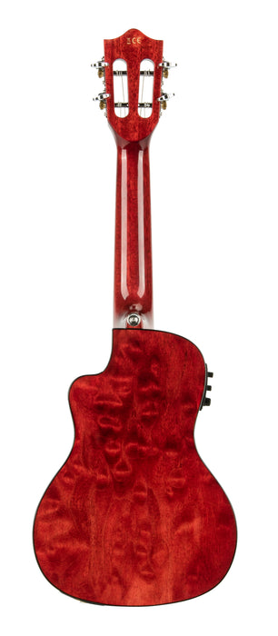 Lanikai QM-RDCEC Quilted Maple Red Stain Concert with Kula Preamp Acoustic Electric Ukulele
