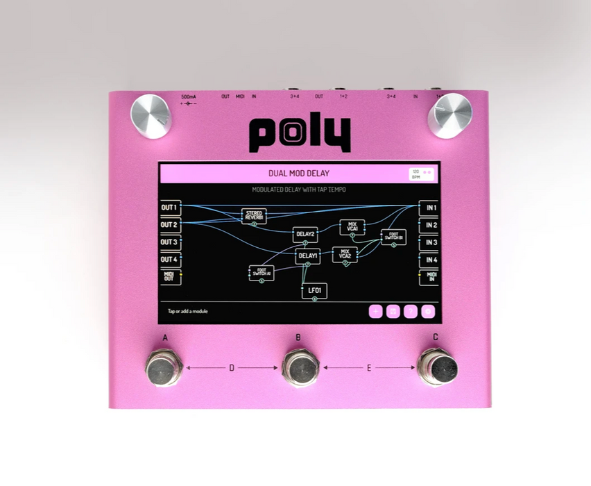 Poly Effects Beebo Visual Multi Modulation and Quad Channel Delay/ Reverb/ Mixer/ Cab Simulator Pink Version