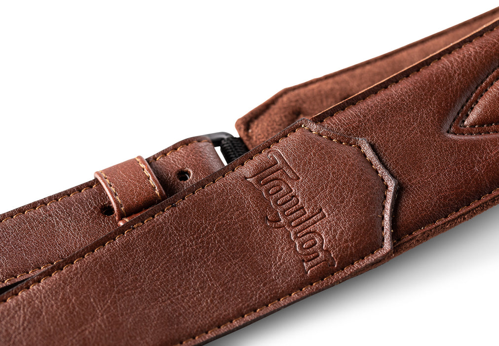 Taylor Vegan Leather Strap Med Brown w/Stitching 2.0" Embossed Logo