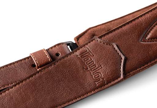 Taylor Vegan Leather Strap Med Brown w/Stitching 2.0" Embossed Logo