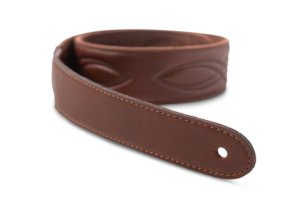 Taylor Vegan Leather Strap Med Brown w/Stitching 2.0" Embossed Logo