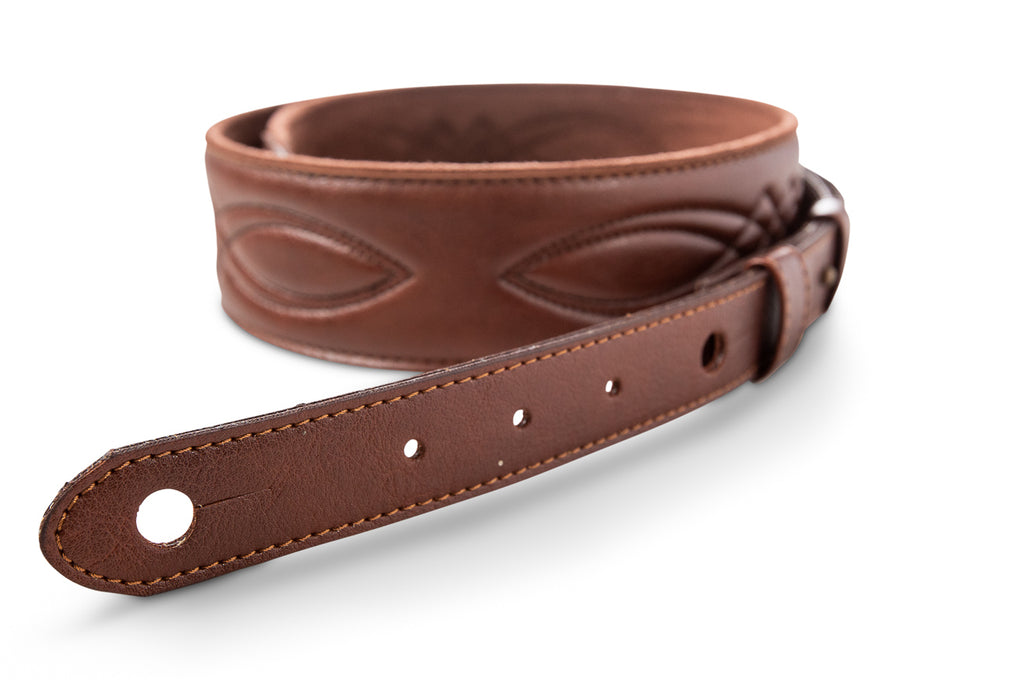 Taylor Vegan Leather Strap Med Brown w/Stitching 2.0" Embossed Logo