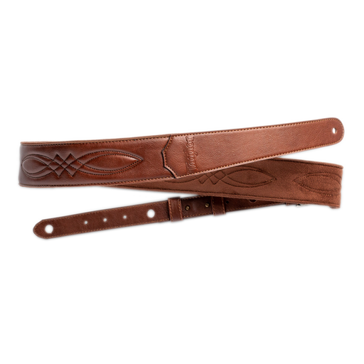Taylor Vegan Leather Strap Med Brown w/Stitching 2.0" Embossed Logo