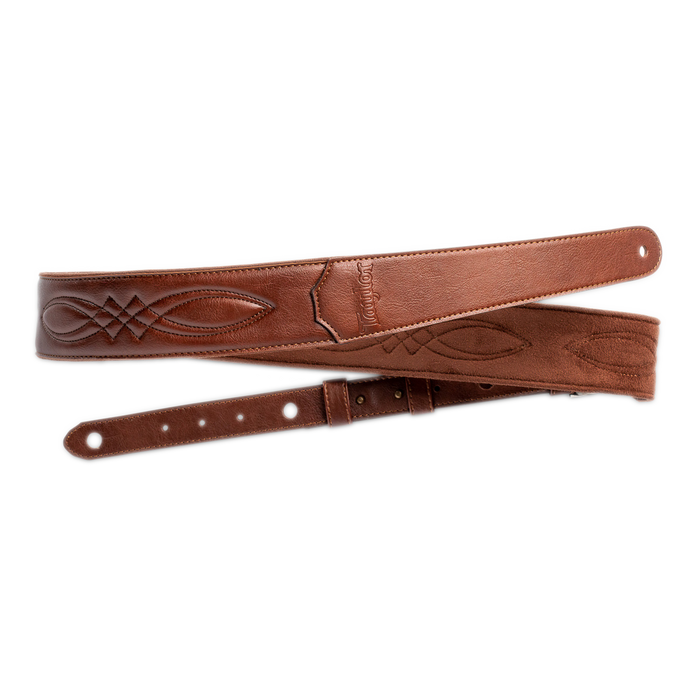Taylor Vegan Leather Strap Med Brown w/Stitching 2.0" Embossed Logo