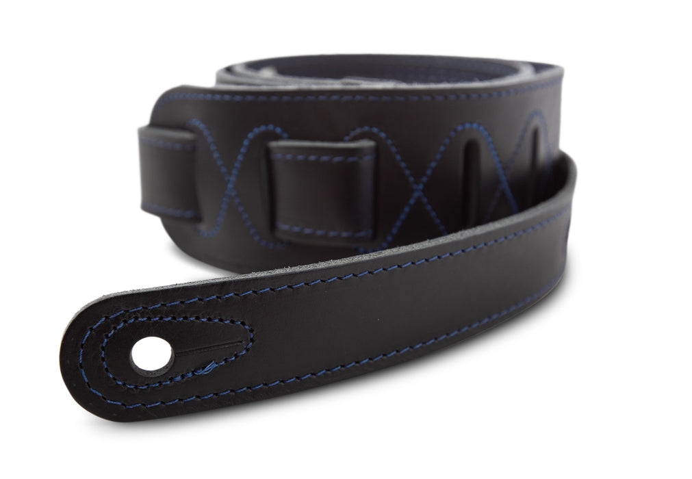 Taylor Blue Denim Strap Navy Leather Edges 2.5" Embossed Logo