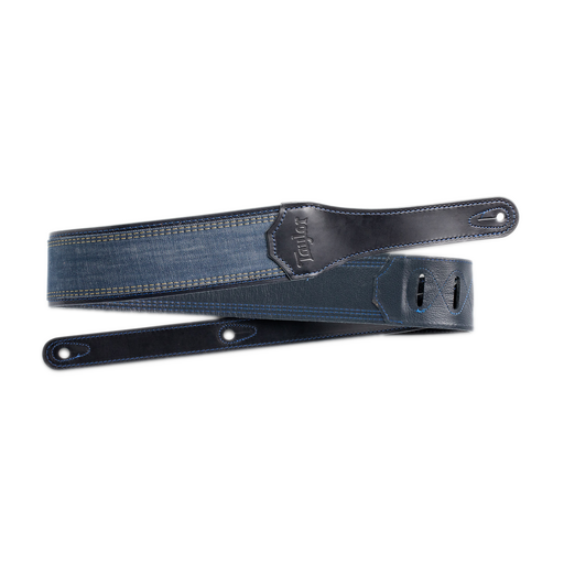 Taylor Blue Denim Strap Navy Leather Edges 2.5" Embossed Logo