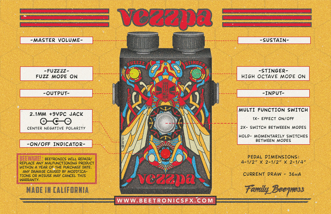 BeetronicsFX BaBee Series Vezzpa "Octave Stinger" High Octave Fuzz Guitar pedal